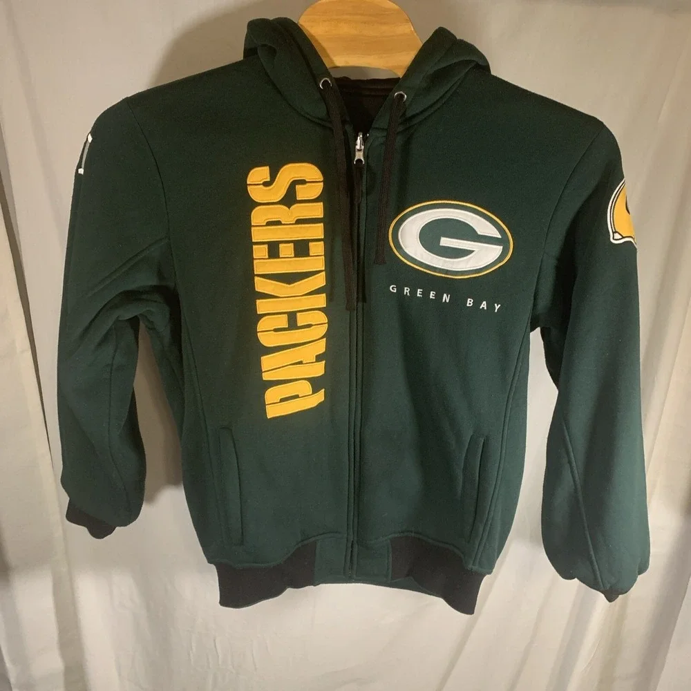 Vtg‎ Green Bay Packer Jacket Reversible 90's Y2k Hip Hop Skater NFL Size M